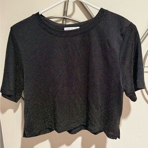Socialite Black Short Sleeve Crop Top w/Gold Accents